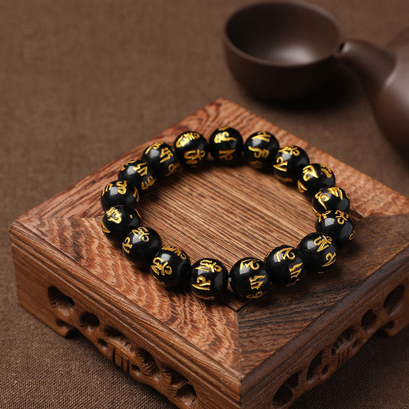 Pulsera de meditación Om Mani Padme Hum con piedras de Buda, cristal blanco del Tíbet, ónix negro