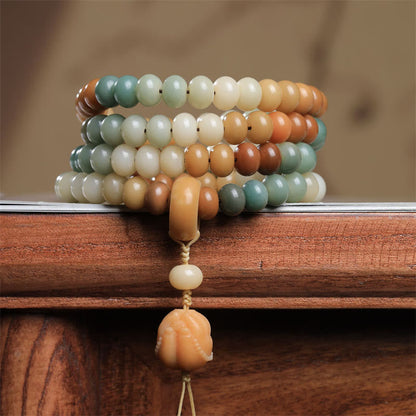 Pulsera de la paz grabada a mano con 108 cuentas de mala y semillas de Bodhi degradadas de Buda