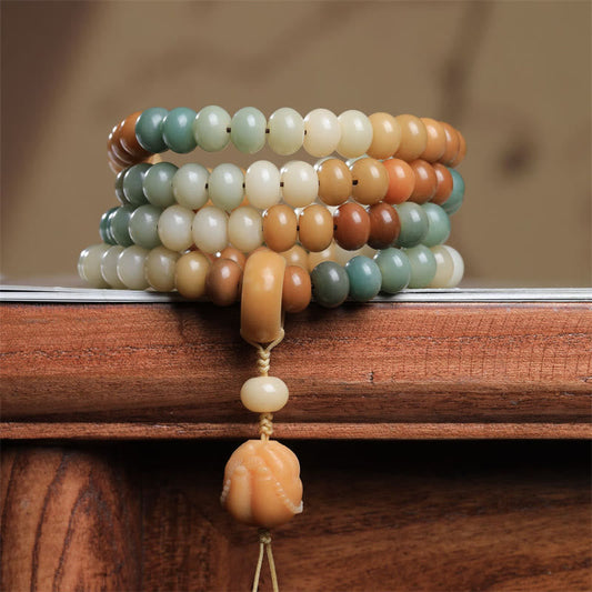 Pulsera de la paz grabada a mano con 108 cuentas de mala y semillas de Bodhi degradadas de Buda