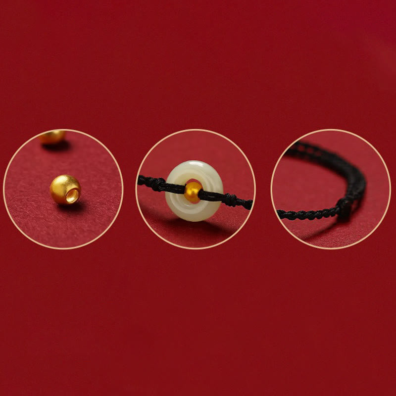 Pulsera trenzada de jade hetian con cuentas de oro 999 y piedras de Buda, con hebilla de paz y abundancia. 