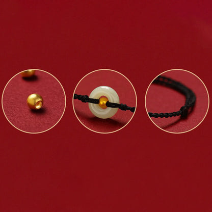 Pulsera trenzada de jade hetian con cuentas de oro 999 y piedras de Buda, con hebilla de paz y abundancia. 