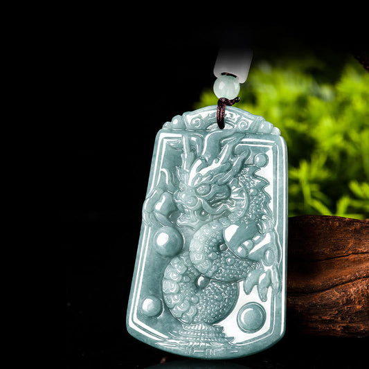 Collar con colgante de jade con piedras de Buda, año del dragón, zodiaco chino, dragón que viaja por el mundo. 
