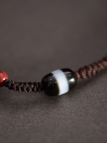 Handwoven Dzi Beads Necklace Tibetan Nine-Eyed Dzi Stone Beads Pendant