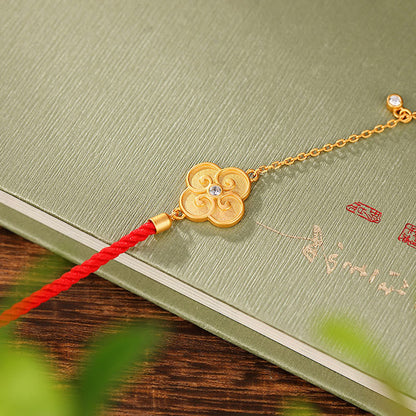 Pulsera de la suerte con trébol de cuatro hojas y circonitas de Buddha Stones, bañada en plata de ley 925