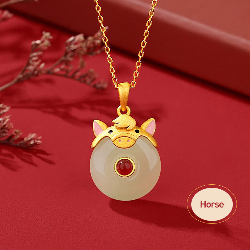 Collar con colgante de ágata roja y jade hetiano de Buda en plata de ley 925 con protección de la suerte del año del dragón y el zodiaco chino. 