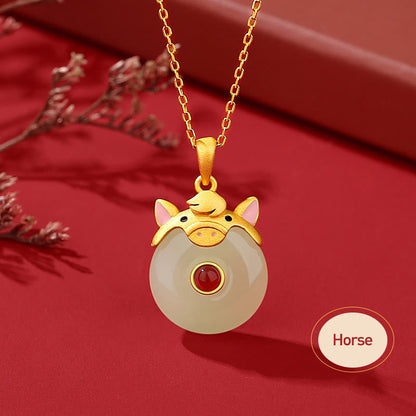 Collar con colgante de ágata roja y jade hetiano de Buda en plata de ley 925 con protección de la suerte del año del dragón y el zodiaco chino. 