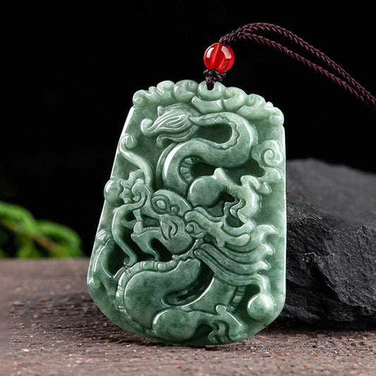 Collar con colgante de cuerda de jade con diseño de dragón del zodiaco chino y piedras de Buda