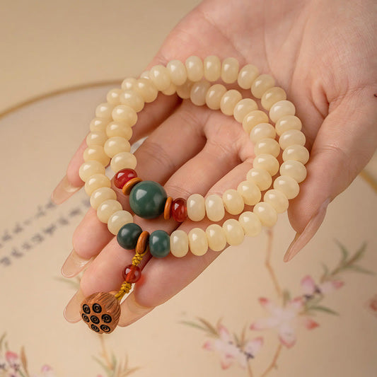 Buddha-Steine, Bodhi-Samen, Lotus-Schote, Charm, Peace, Doppel-Wickelarmband