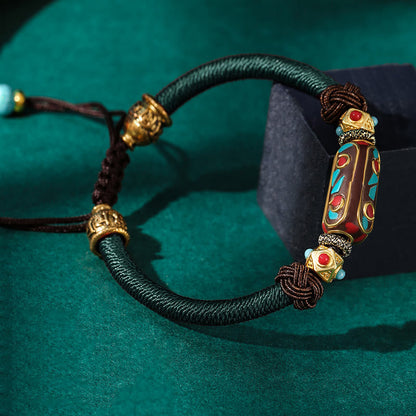 Buddha Stones Handmade Tibetan Turquoise Om Mani Padme Hum Strength Braided Bracelet