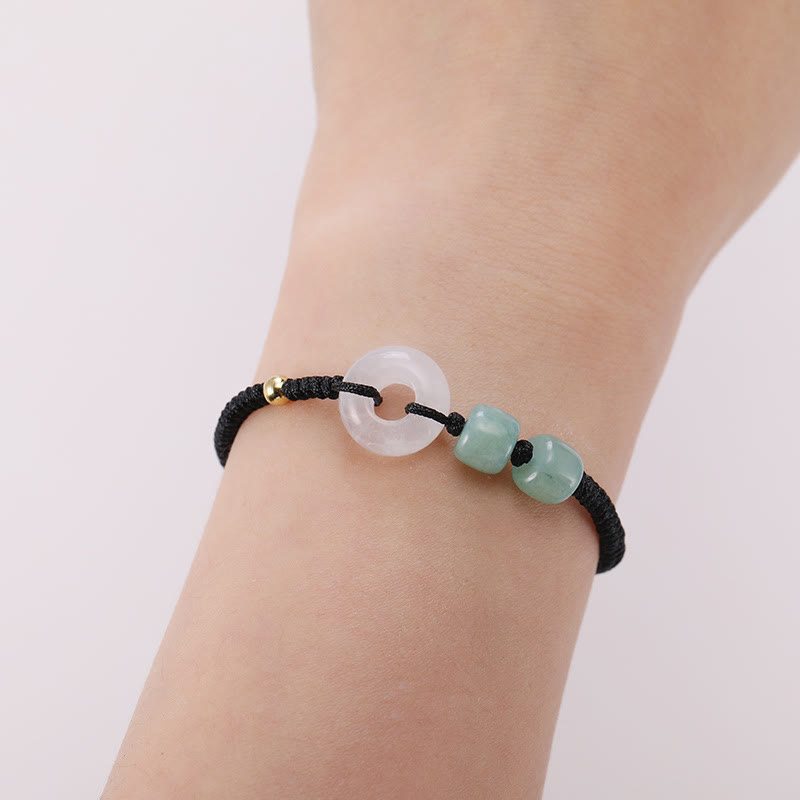 Pulsera trenzada de pareja con 2 piedras de Buda, aventurina verde, jade blanco y hebilla de la paz.