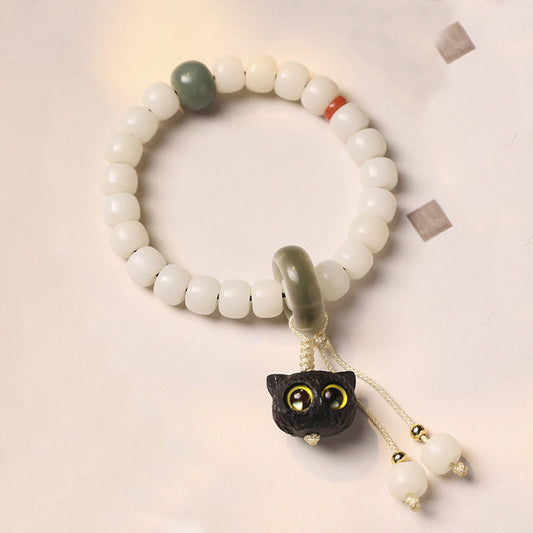 Buddha-Steine, natürlicher Bodhi-Samen, afrikanisches Schwarzholz, schöner Katzen-Charme, Friedens- und Harmonie-Armband 