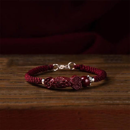 Pulsera trenzada de PiXiu Cinabrio para la Riqueza y la Suerte, hecha a mano con piedras de Buda 