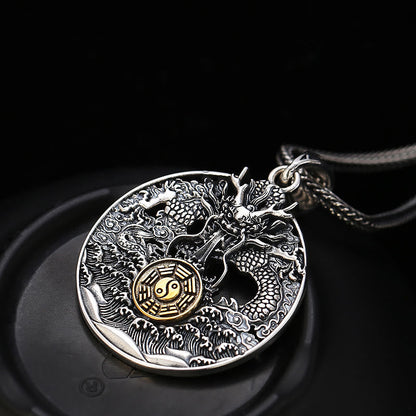 Collar con colgante de piedra de Buda, ondas de dragón, Yin Yang, Bagua, suerte y fuerza 
