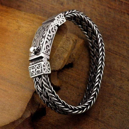Pulsera de cadena trenzada curativa con diseño de tótem de vid retro y piedras de Buda