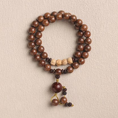 Pulsera de doble vuelta con semillas de Bodhi y sándalo rojo de hoja pequeña con piedras de Buda y sándalo