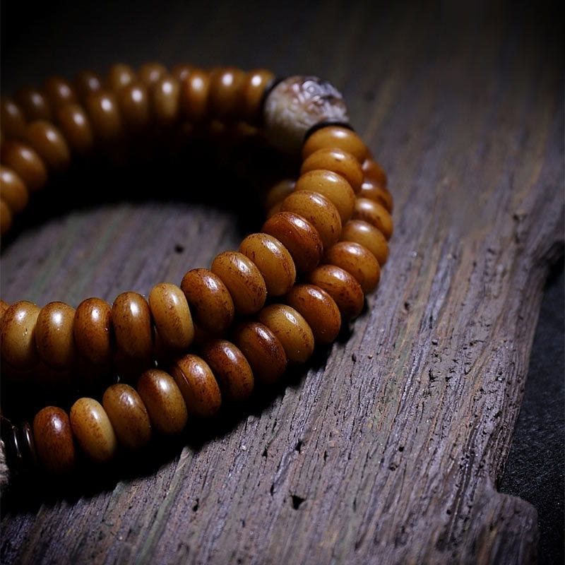 Pulsera tibetana de 108 cuentas Mala de hueso de yak con tres ojos de Dzi y piedras de Buda para alejar los malos espíritus.