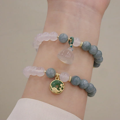 Buddha Stones Weißer Achat Jade Lotusblume Friedensschnalle Schutzarmband 