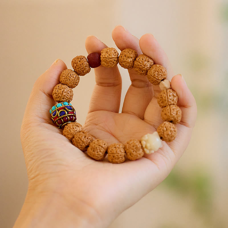 Pulsera tibetana de Rudraksha Bodhi con piedras de Buda y semillas de Bodhi.