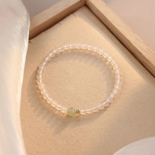 Buddha Stones Armband aus natürlichem weißem Achat und Jade, Schutz für Glück und Glück 