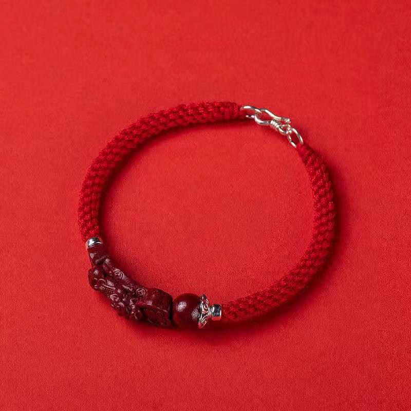 Pulsera trenzada de PiXiu Cinabrio para la Riqueza y la Suerte, hecha a mano con piedras de Buda 