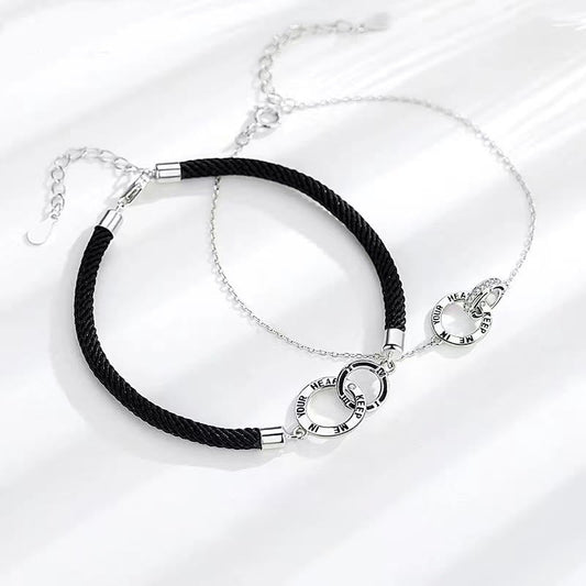 Pulsera de cadena curativa para pareja con diseño de círculos entrelazados con piedras de Buda GUÁRDAME EN TU CORAZÓN