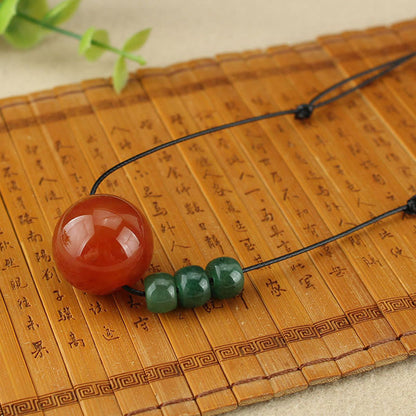 Collar con colgante de cuerda de cuero con cuentas de semillas de Bodhi verdes, ágata roja y aventurina verde, piedras de Buda 