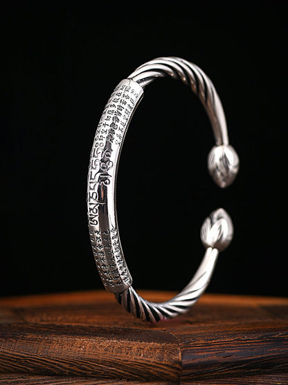 Tibetan Bracelet Pure Silver Heart Sutra Bracelet for Inner Peace