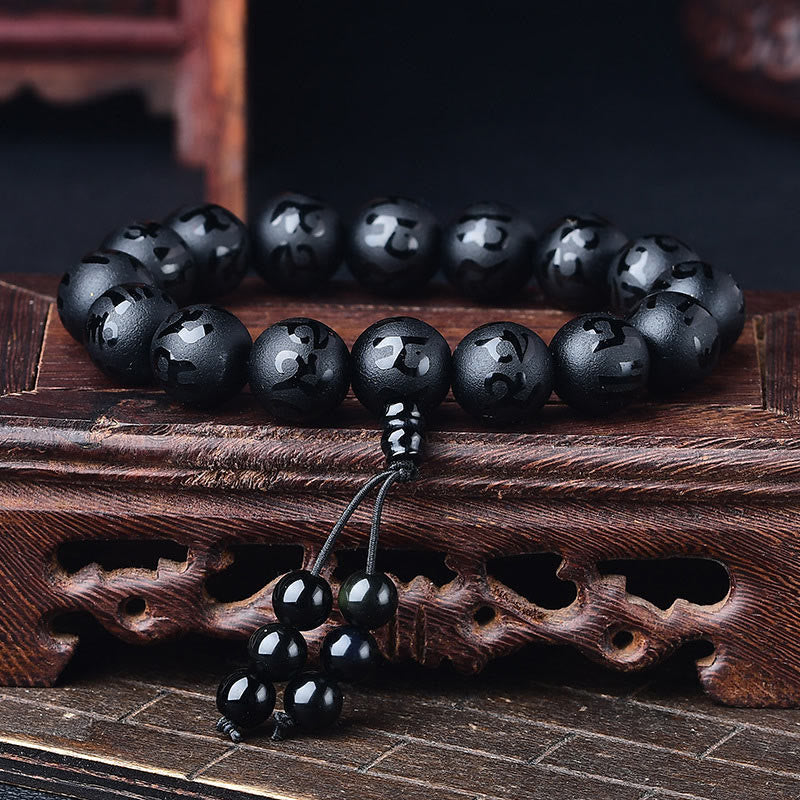 Buddha Stones Tibet White Crystal Black Onyx Om Mani Padme Hum Meditation Bracelet - Touch Bling