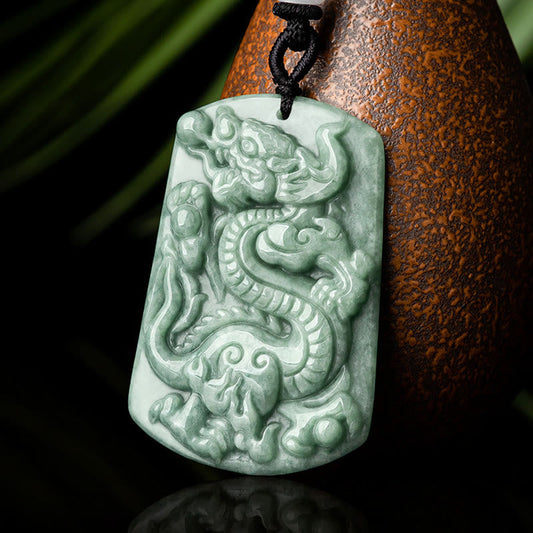 Collar con colgante de amuleto de éxito de jade del zodiaco chino del año del dragón con piedras de Buda 