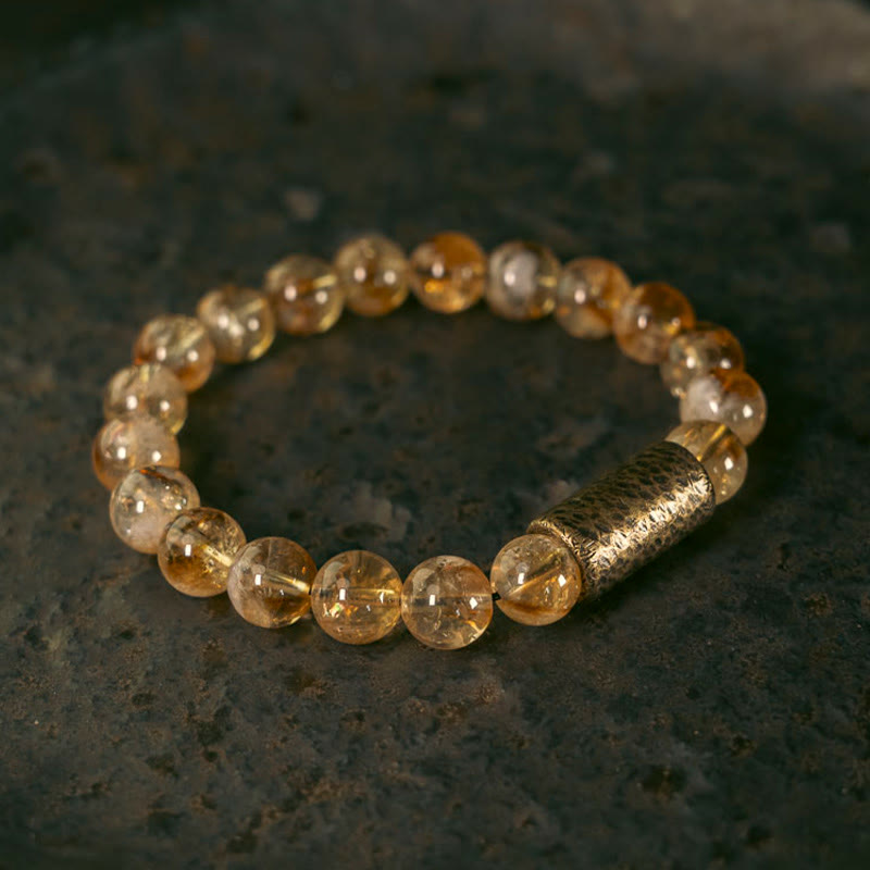 Pulsera protectora de cuentas de latón con cristales de citrino natural de Buddha Stones 