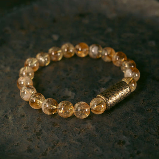 Pulsera protectora de cuentas de latón con cristales de citrino natural de Buddha Stones 