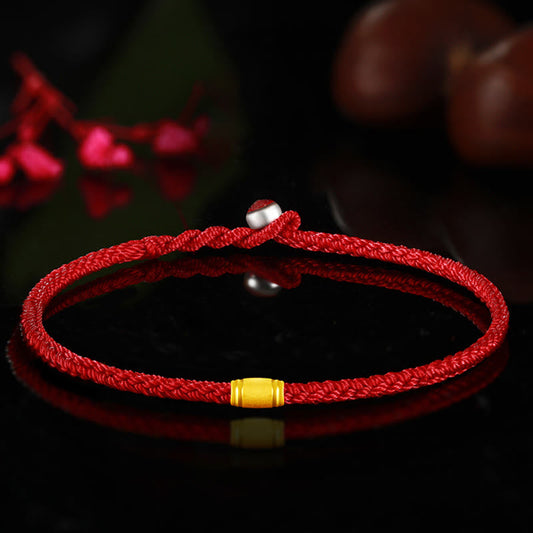 Pulsera de cuerda roja con nudo de la paz de ocho hilos y cuentas de la suerte de oro 999 con piedras de Buda