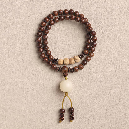 Pulsera de doble vuelta con semillas de Bodhi y sándalo rojo de hoja pequeña con piedras de Buda y sándalo