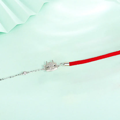 Buddha Stones 925 Sterling Silver Year of the Dragon Luck Cute Dragon Red String Chain Protection Bracelet