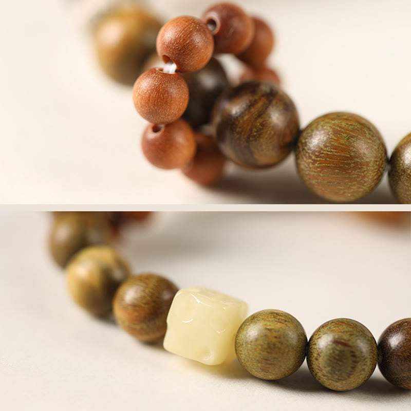 Buddha Stones Grünes Sandelholz Ebenholz Katze Peace Beruhigendes Armband
