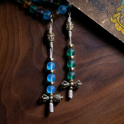 Pulsera tibetana con 108 cuentas de mala de Buda, cuentas de vidrio Liuli multicolores, zodíaco chino, nueve palacios, ocho diagramas