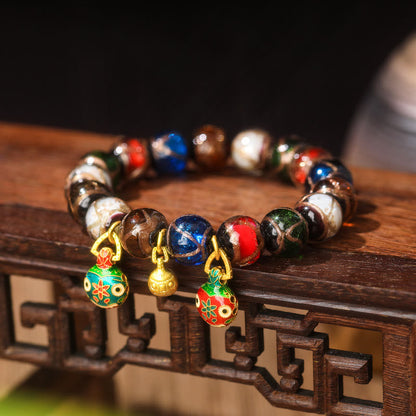 Pulsera de la suerte con cuentas de vidrio Liuli y amuleto familiar de la bestia devoradora de oro de los cinco elementos de Buda