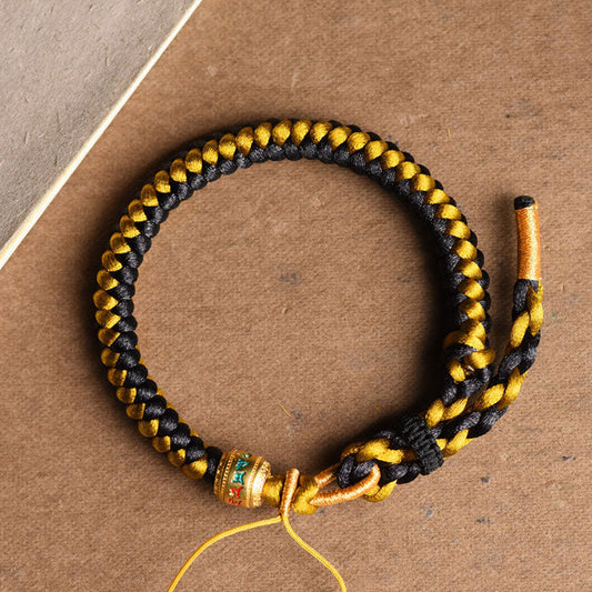 Buddha Stones Handmade Tibetan Black Gold Dragon Scale Rope Om Mani Padme Hum Purity Bracelet