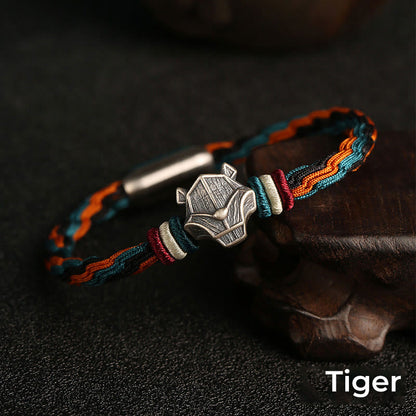 Buddha Stones Handmade 999 Sterling Silver Year of the Dragon Chinese Zodiac Protection Colorful Reincarnation Knot Rope Bracelet