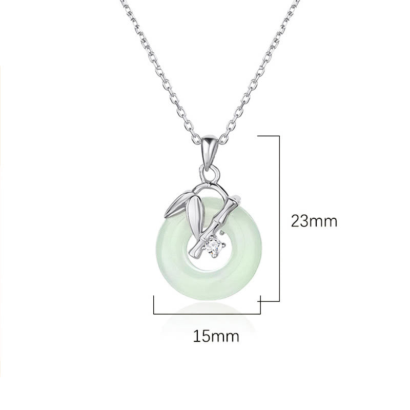 Collar con colgante de prosperidad y hebilla de paz con hojas de bambú y jade hetiano de plata de ley 925 con piedras de Buda 