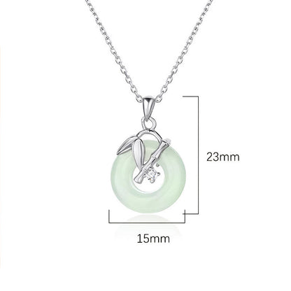 Collar con colgante de prosperidad y hebilla de paz con hojas de bambú y jade hetiano de plata de ley 925 con piedras de Buda 