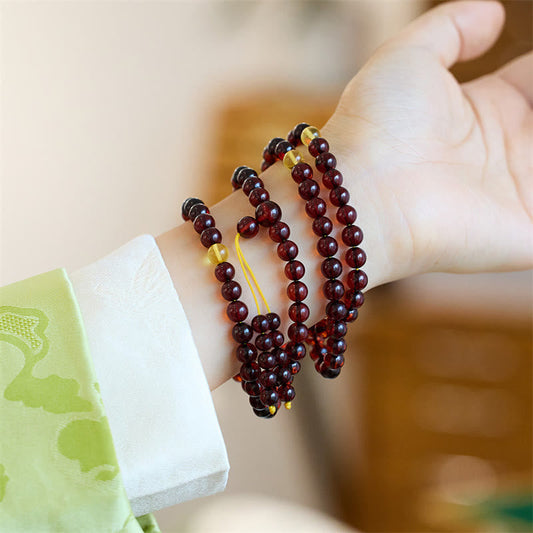 Pulsera de piedra de Buda con 108 cuentas naturales de mala ámbar transparente para la ansiedad