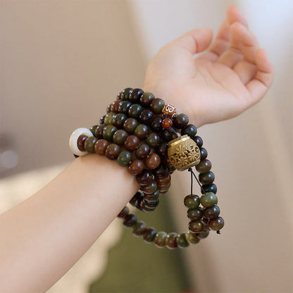 Pulsera de 108 cuentas Mala de Buda, color Dunhuang, con semillas de Bodhi y cuentas Dzi, para protegerse de los malos espíritus.