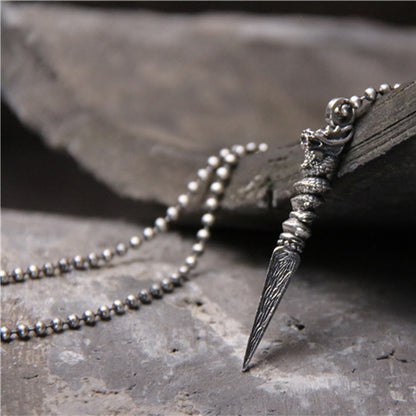 Buddha Stones 925 Sterling Silver Year of the Dragon Design Dorje Vajra Protection Necklace Pendant