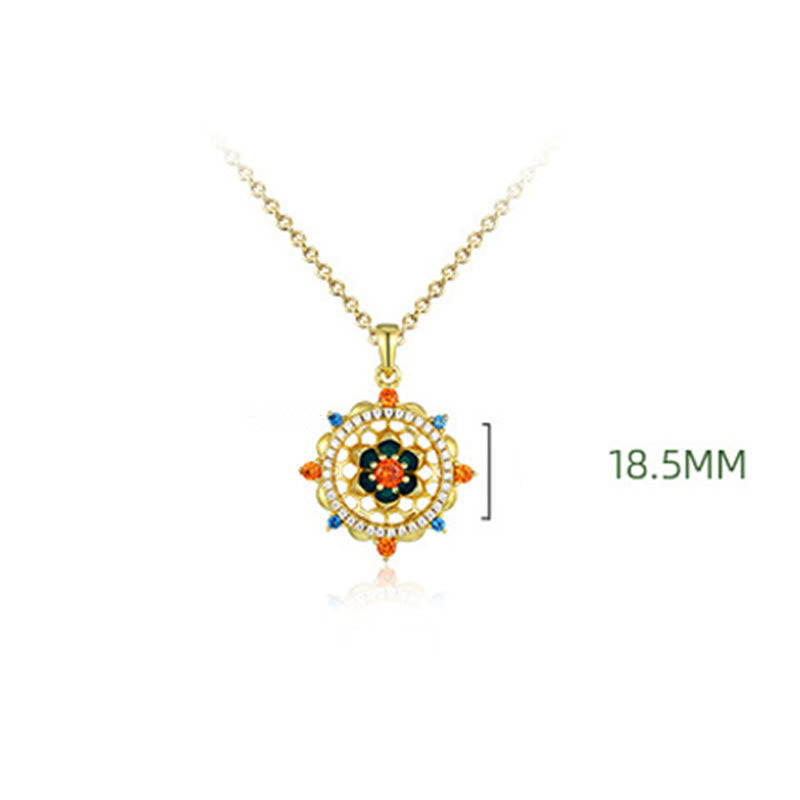 Collar con colgante de flor de loto de plata de ley 925 con piedras de Buda y circonitas de colores para un nuevo comienzo.