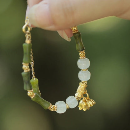 Buddha Stones Grüner Bambus Jade Maiglöckchen Reichtum Armband