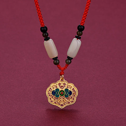 Collar con colgante de ágata y nubes auspiciosas vintage con piedras de Buda para la riqueza