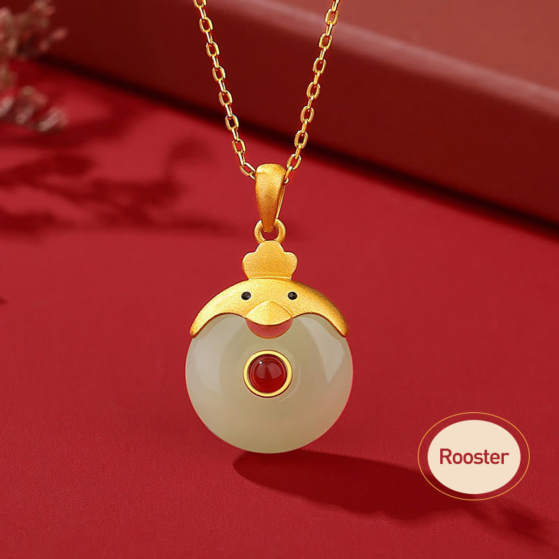 Collar con colgante de ágata roja y jade hetiano de Buda en plata de ley 925 con protección de la suerte del año del dragón y el zodiaco chino. 
