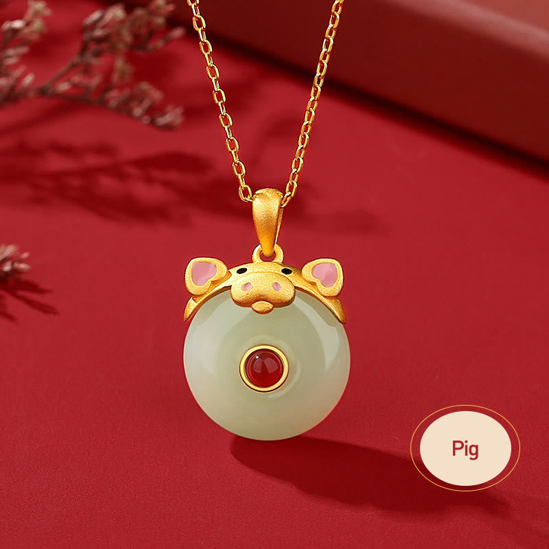 Collar con colgante de ágata roja y jade hetiano de Buda en plata de ley 925 con protección de la suerte del año del dragón y el zodiaco chino. 