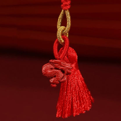 Cadena para el vientre de hilo rojo con bendición de dragón y cinabrio natural de piedras de Buda